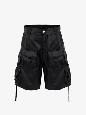 Drawstring Faux Leather Cargo Shorts