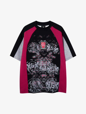 Embroidered Patchwork Collar Graphic Tee