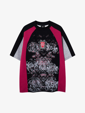 Embroidered Patchwork Collar Graphic Tee