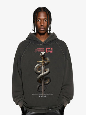 Vintage Washed Snake Staff Graphic Hoodie 