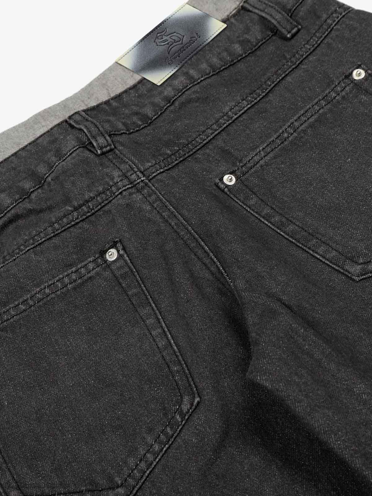 Vintage Washed Layered Waist Wide Leg Denim Jeans 