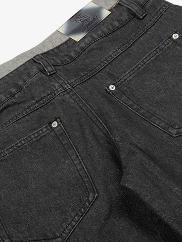 Vintage Washed Layered Waist Wide Leg Denim Jeans 