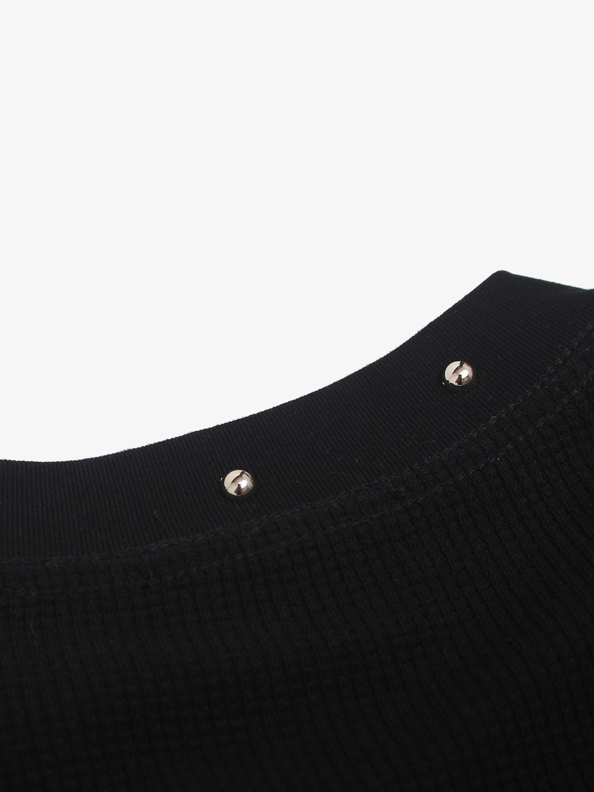 Studded Collar Cross Print Waffle T-Shirt
