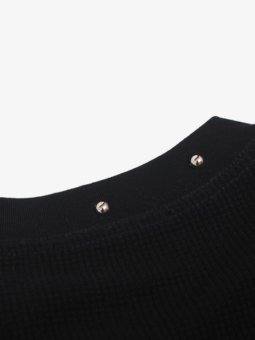 Studded Collar Cross Print Waffle T-Shirt