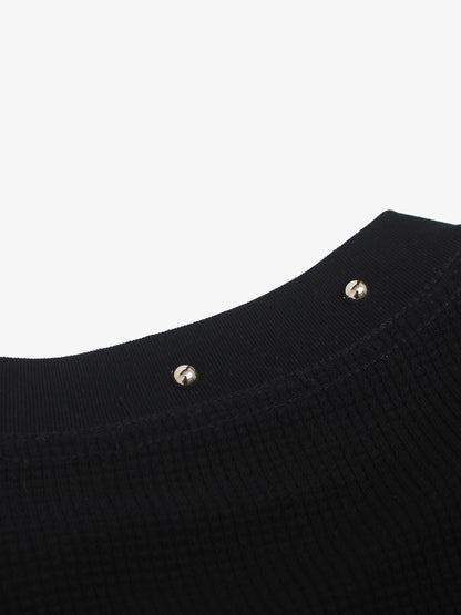 Studded Collar Cross Print Waffle T-Shirt