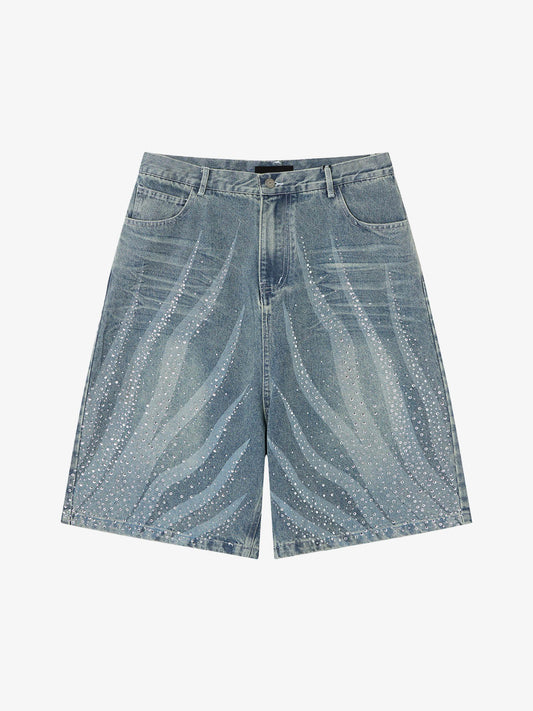Rhinestone Wave Denim Bermuda Shorts
