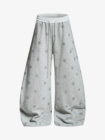 Color-Block Waistband Star Print Pants