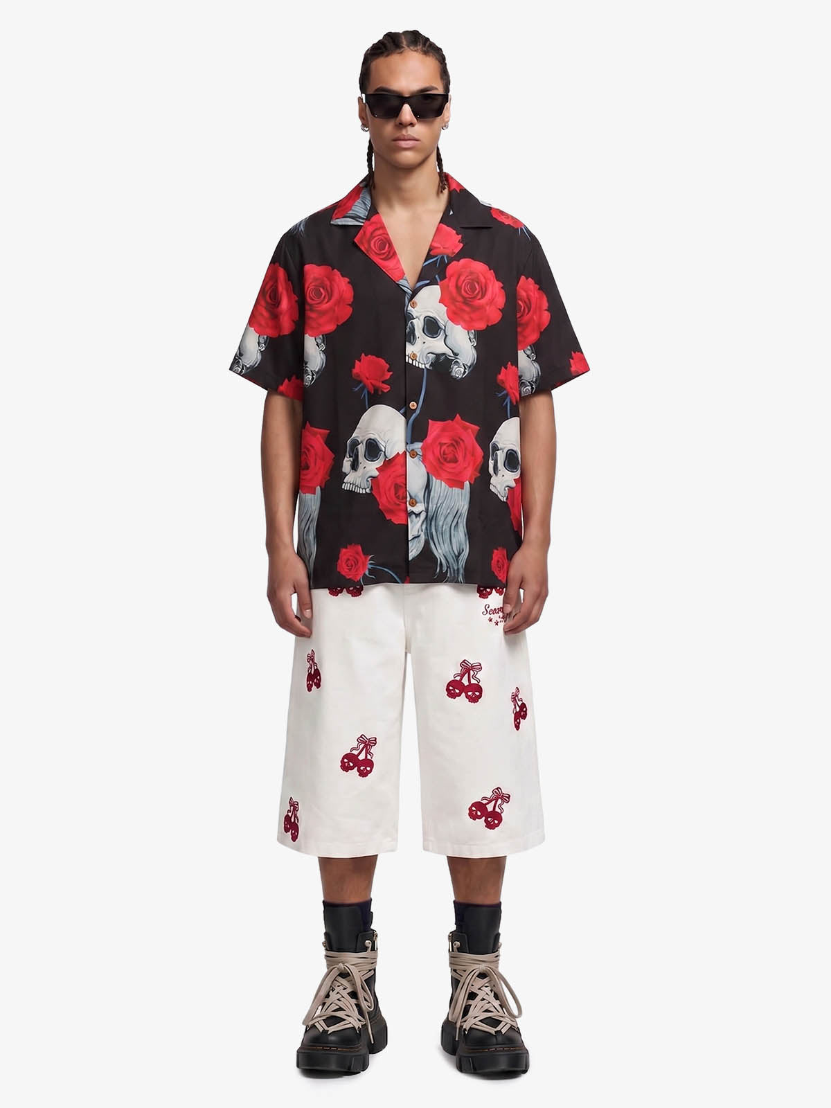 Gothic Skull Rose Cuban Shirt