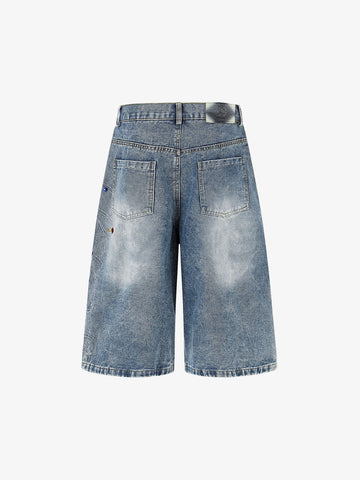 Embroidered Rhinestone Baggy Jorts