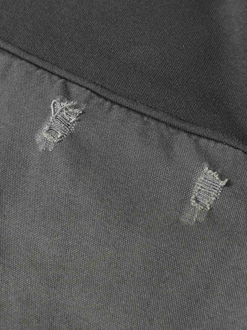 Distressed Patchwork Raw-Edge Layered-Hem Fleece Hoodie 