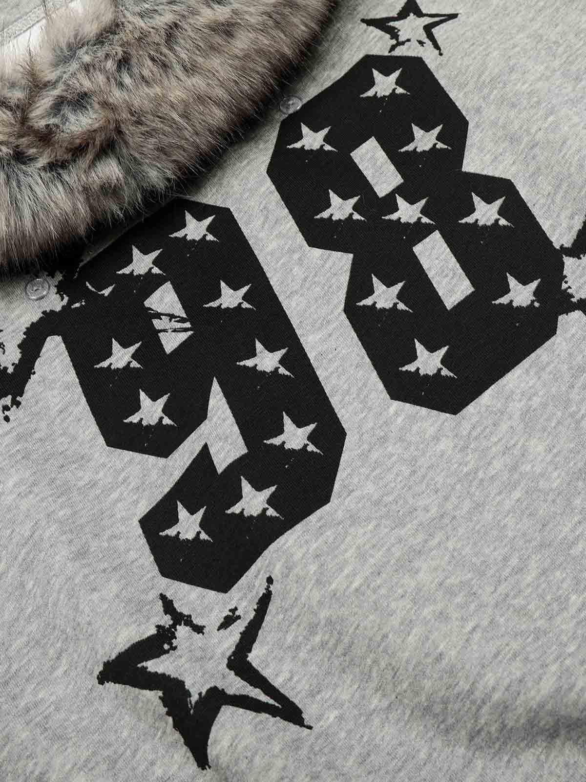 Off-Shoulder Fur Collar '98' Graphic Sweatshirt