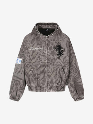 Distressed Leopard Embroidered Boxy Jacket