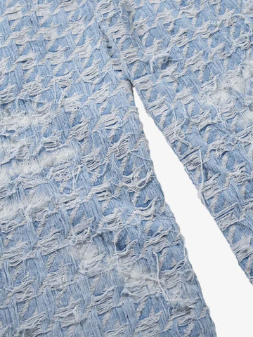 Distressed Frayed Textured Denim Jeans 