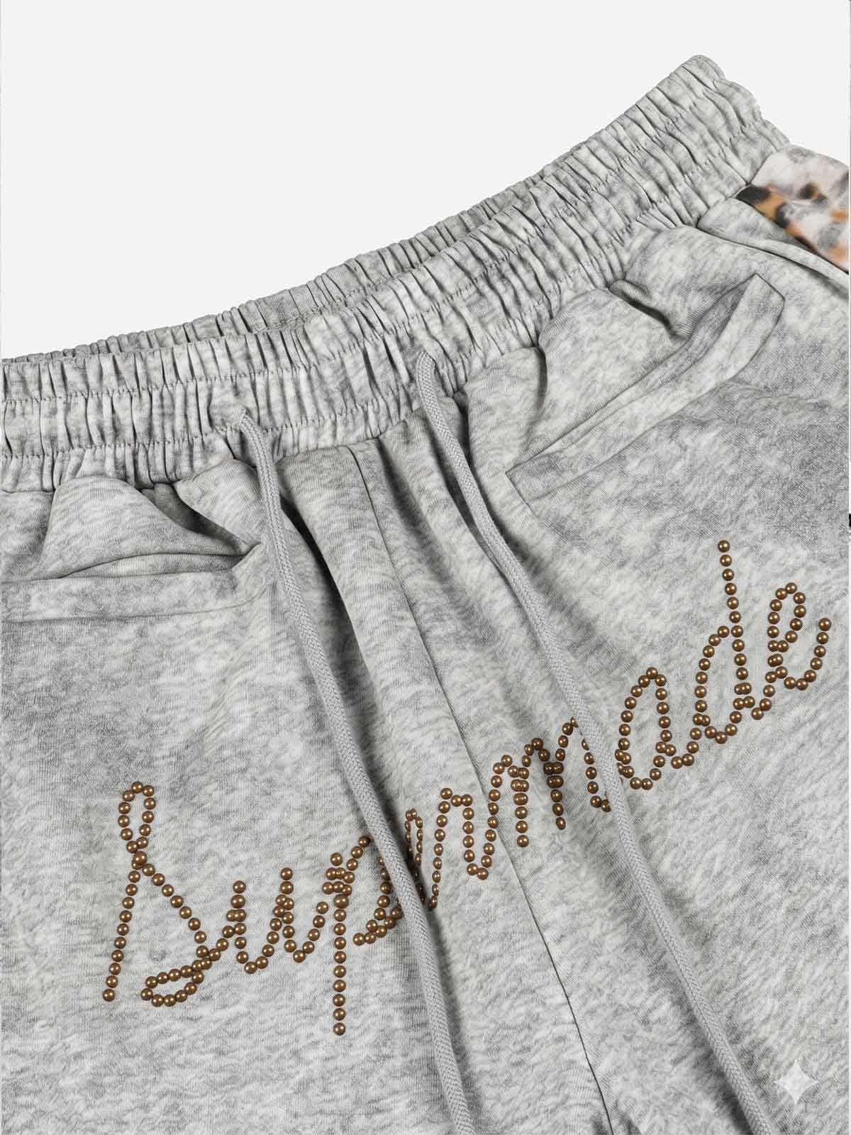 Rhinestone Logo Leopard Patchwork Sweatpants 