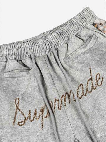 Rhinestone Logo Leopard Patchwork Sweatpants 