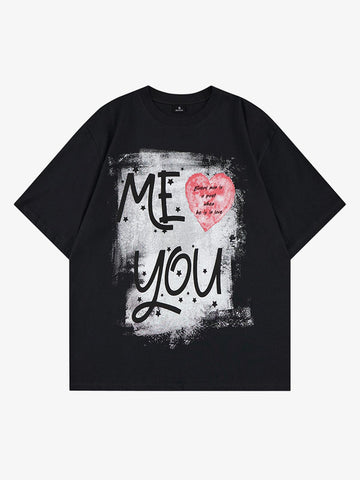 Grunge “ME YOU” Heart Graphic T-Shirt 