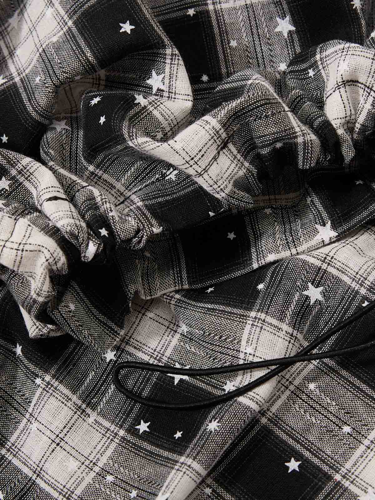 Star Print Plaid Shirt with Tulle Trim – Relaxed Fit Layered Streetwear