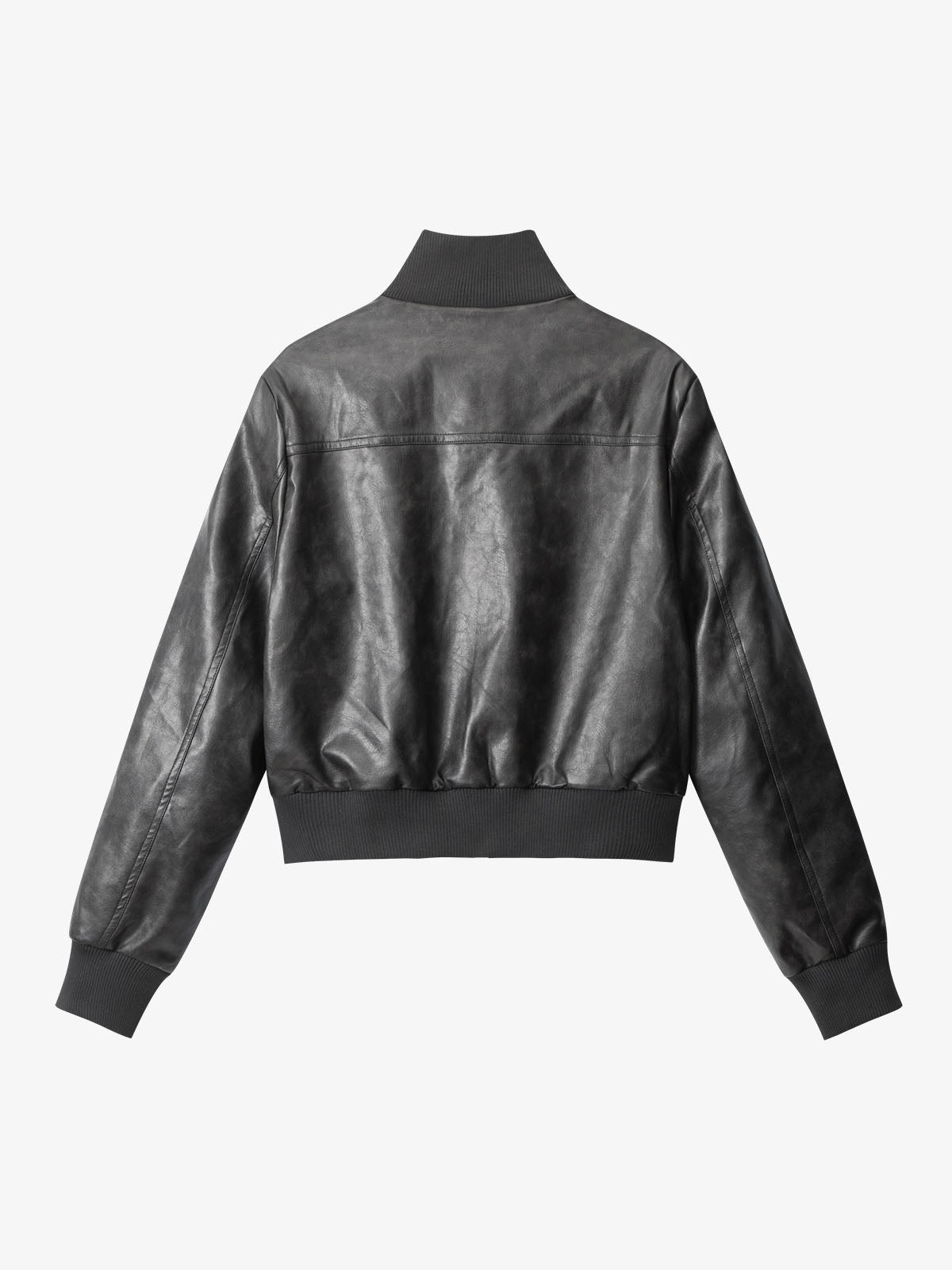 Thesupermade Faux Leather Cropped Fit Bomber Jacket