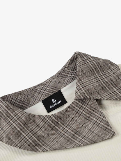 Plaid Collar Asymmetrical Button T-Shirt