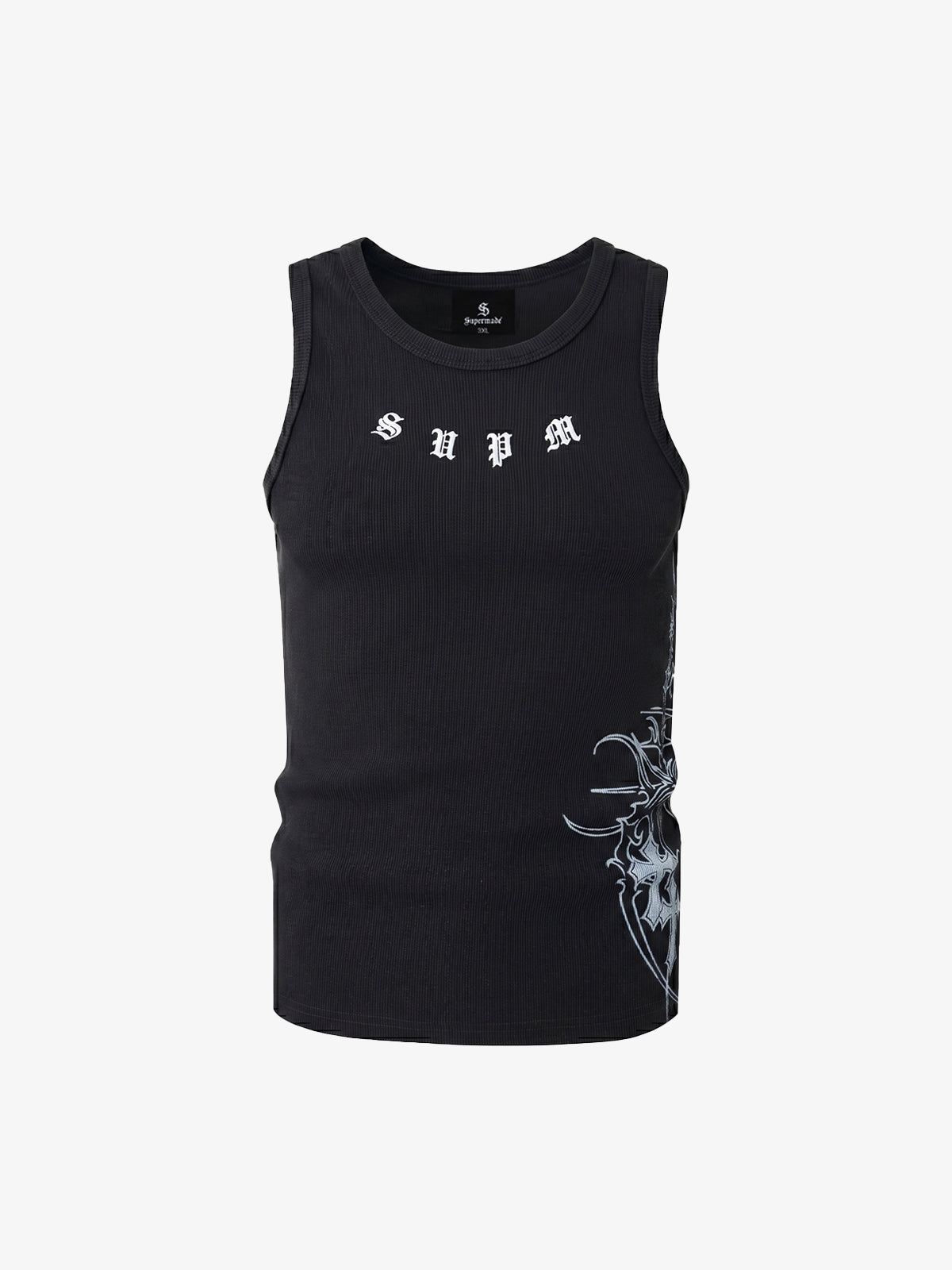 Ribbed Cotton Blend Tank Top – Graphic Print Sleeveless Streetwear