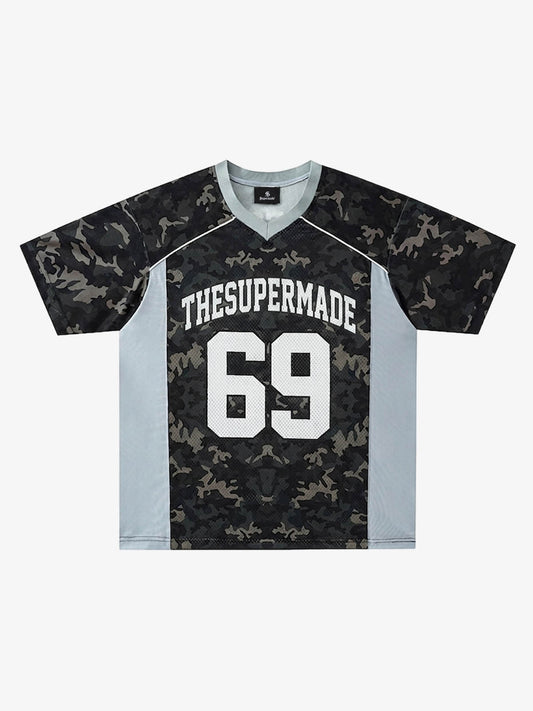 Camo Patchwork Mesh Jersey Sleeve T-Shirt