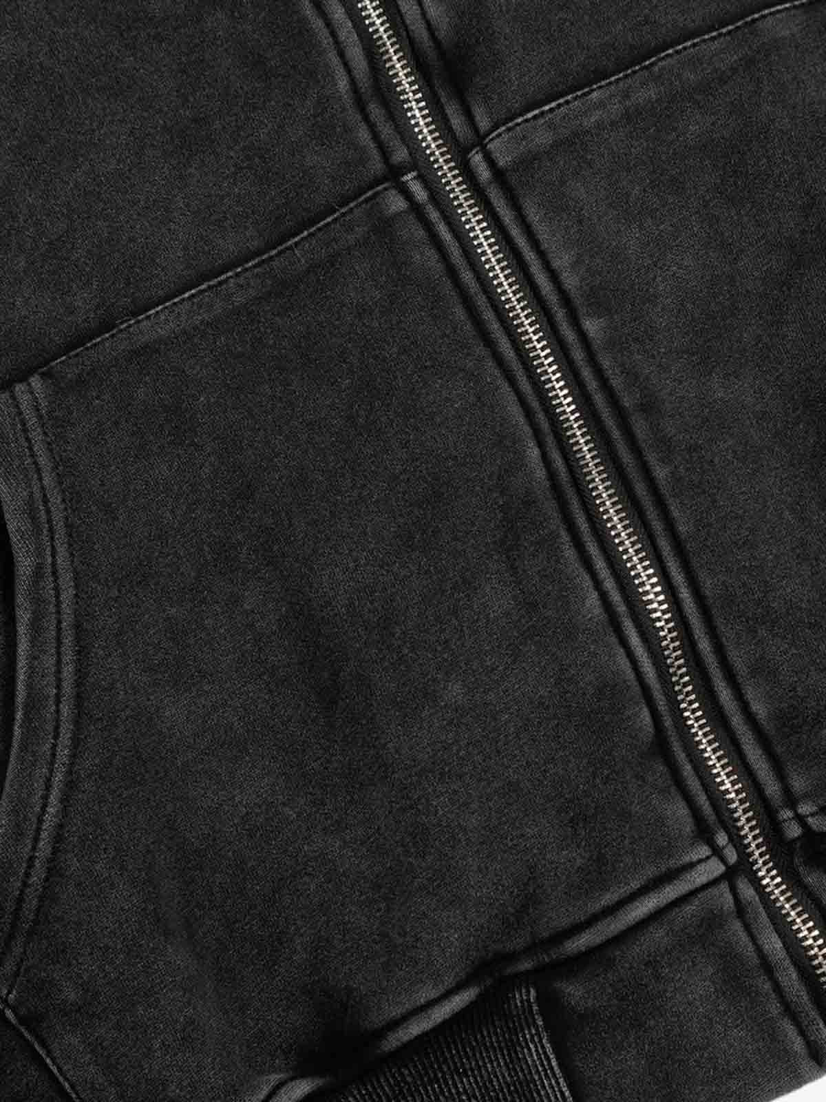 Vintage Washed Panel Construction Zip-Up Hoodie 
