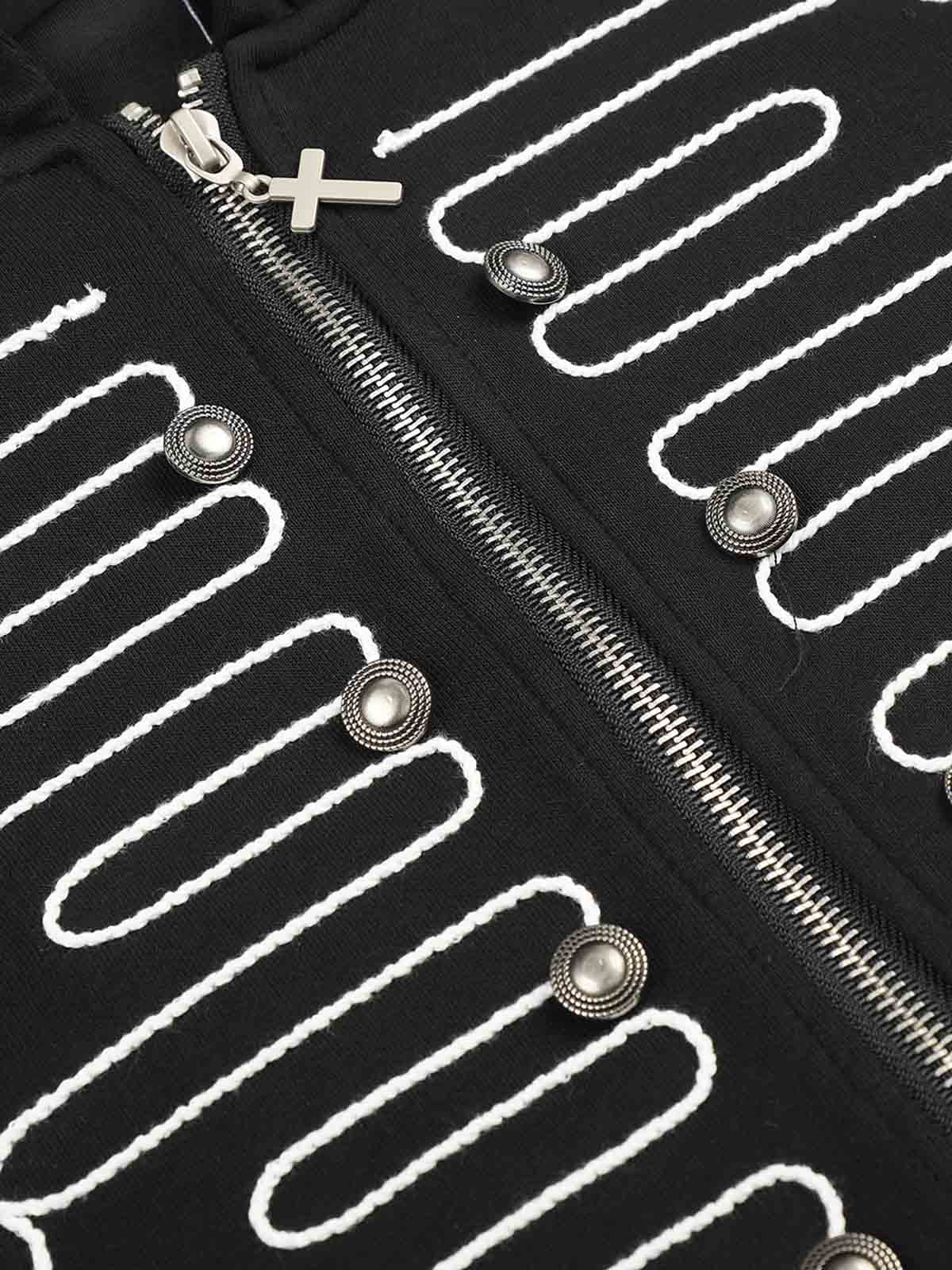 Thesupermade Military Button Embroidered Zip-Up Hoodie