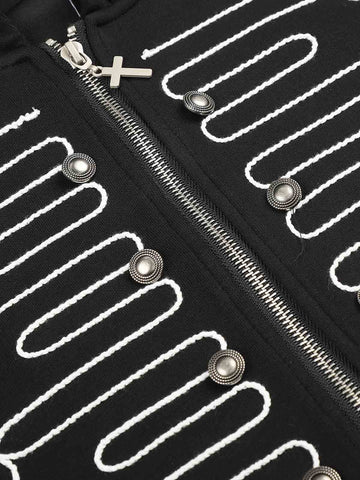 Thesupermade Military Button Embroidered Zip-Up Hoodie