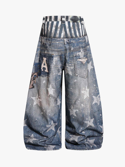 3D Double Waist Curved Jeans