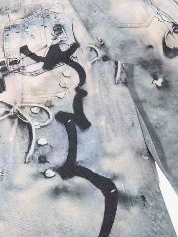 Abstract 3D Digital Print Wide-Leg Jeans 