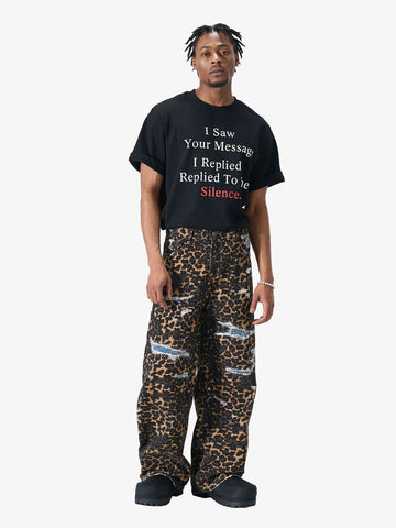 Bold Leopard Print Distressed Wide-Leg Jeans 