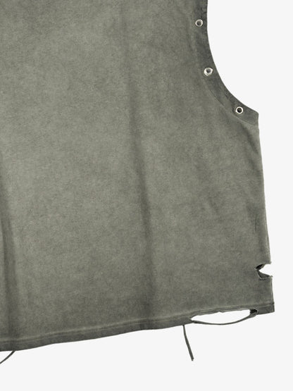 Washed Sleeveless Vest – Oversized Grommet Detail Drawstring Hem Streetwear