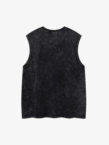 Acid Wash Sleeveless Tank Top – Cotton Blend Relaxed Fit Distressed Streetwear