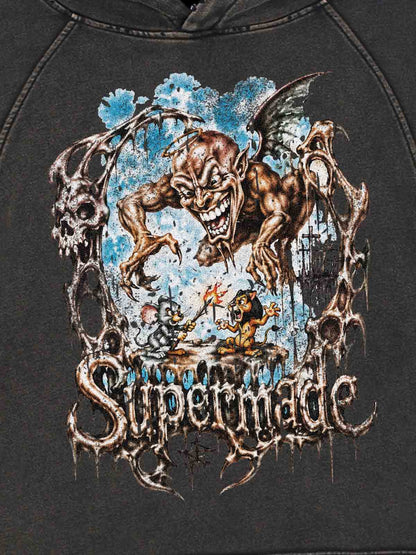 Demon Graphic Cropped Hoodie
