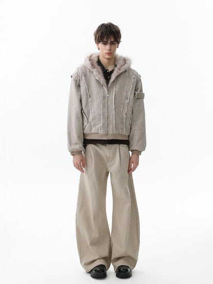 Retro Washed Fleece-lined Hooded Work Jacket 