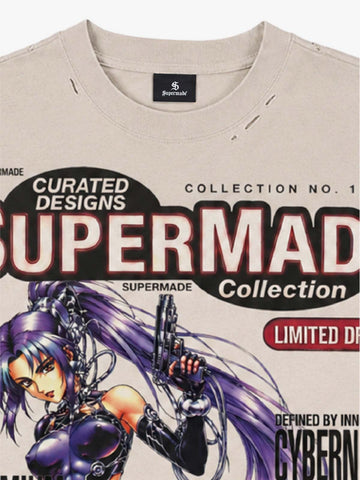 Distressed Boxy T-Shirt with Y2K Gaming Graphic