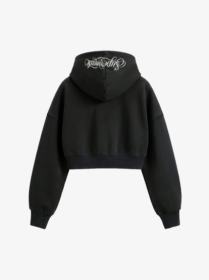 Faux Fur Hooded Sweatshirt with Embroidered Scorpion Graphic