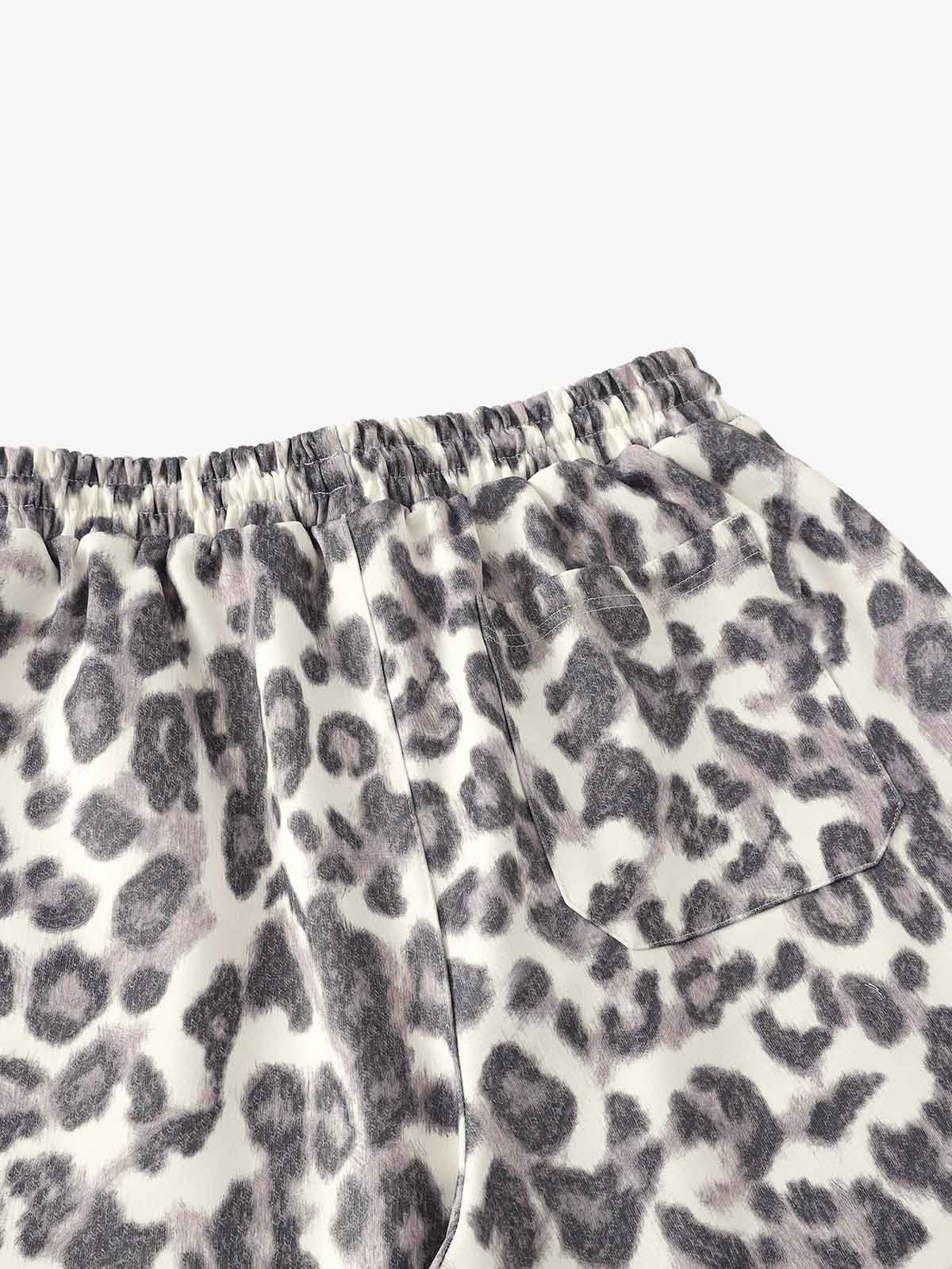 Leopard Print Pleated Drawstring Pants