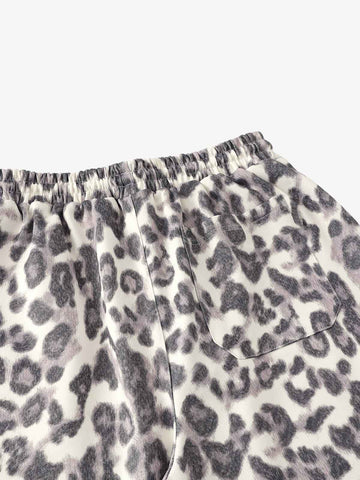 Leopard Print Pleated Drawstring Pants