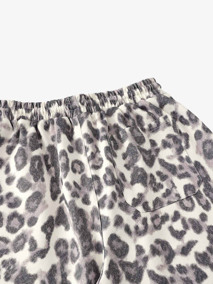Leopard Print Pleated Drawstring Pants