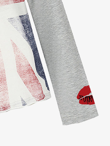 Cotton Casual T-Shirt with Lip Print Sleeve Detail