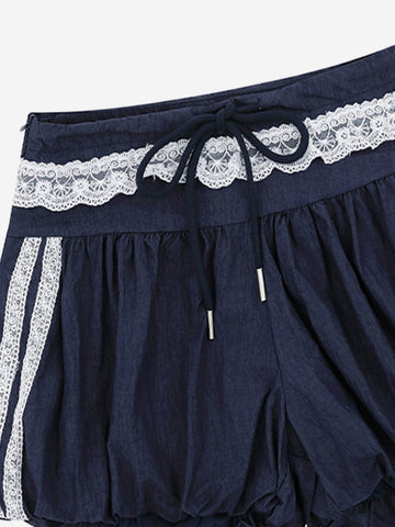 Lace Trim Bubble Casual Shorts