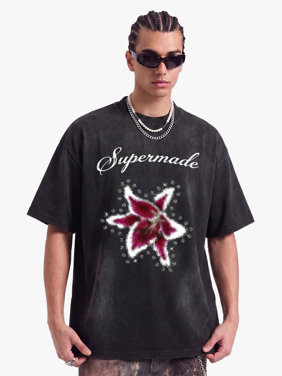 Washed Floral Star Print T-Shirt