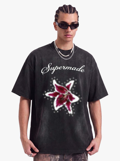 Washed Floral Star Print T-Shirt