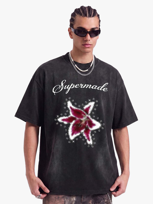 Washed Floral Star Print T-Shirt