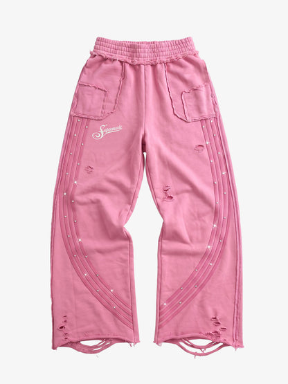 Asymmetrical Logo Embroidered Pants