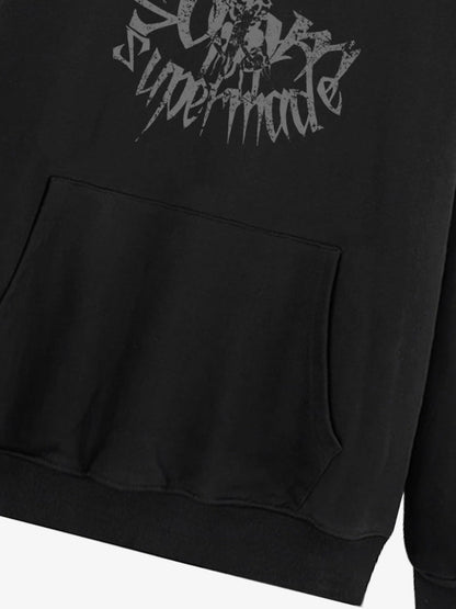 Gothic Devil Graphic Washed Hoodie 