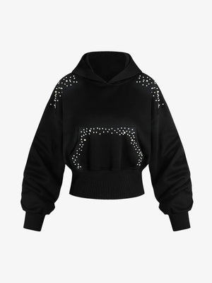 Graffiti Pearl Embellished Cropped Hoodie