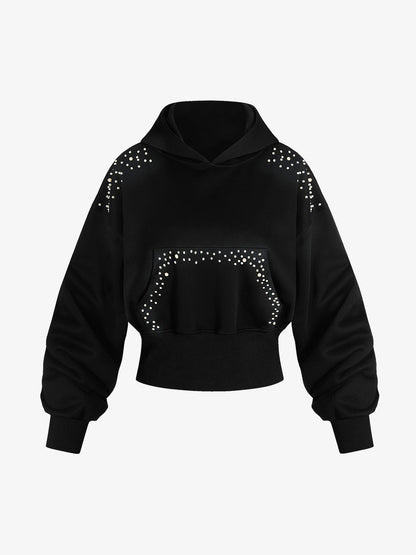 Graffiti Pearl Embellished Cropped Hoodie