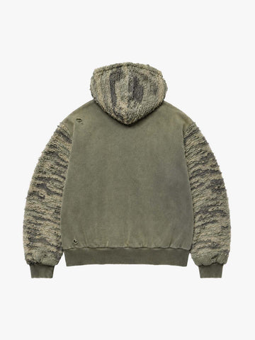 Camo Boro Paneled Distressed Zip Hoodie